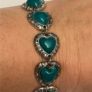 Heart-Shaped Silver and Teal Bracelet